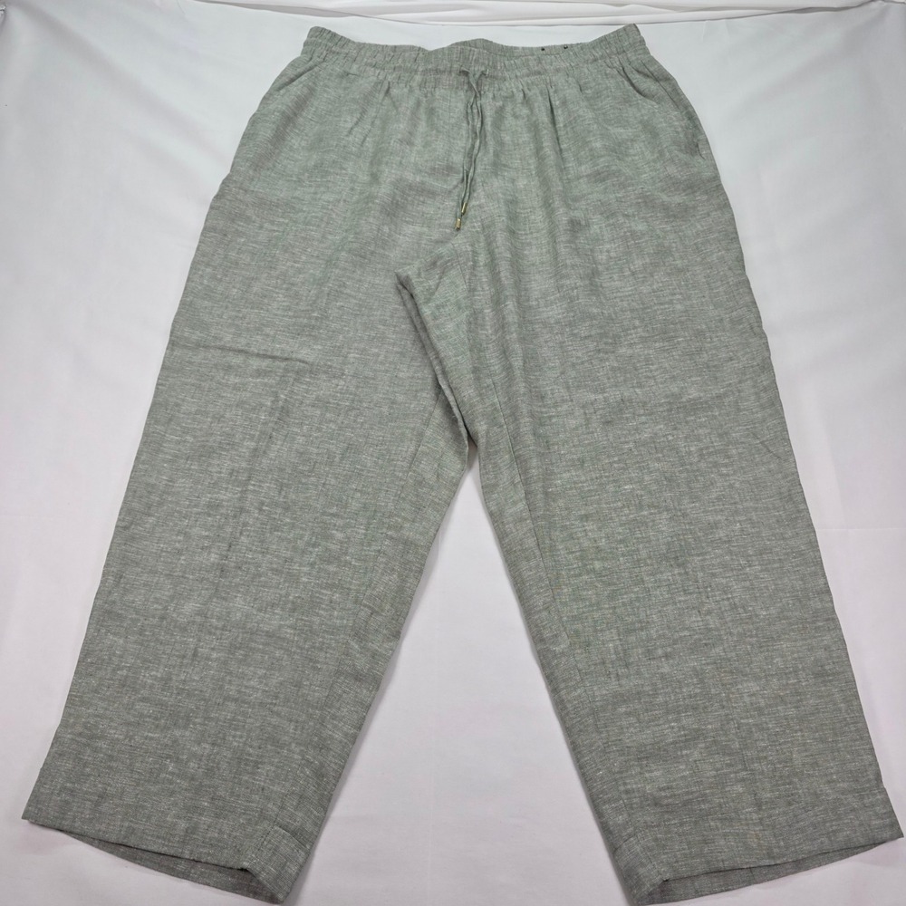 Jones New York Signature Sage Green Linen Blend Wide Leg Drawstring Pant 1X NWOT